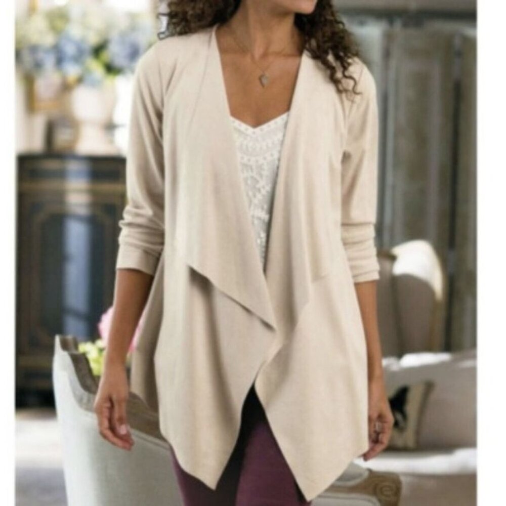 Soft Surroundings Open Front Waterfall Cardigan Size Large - Picture 6 of 6